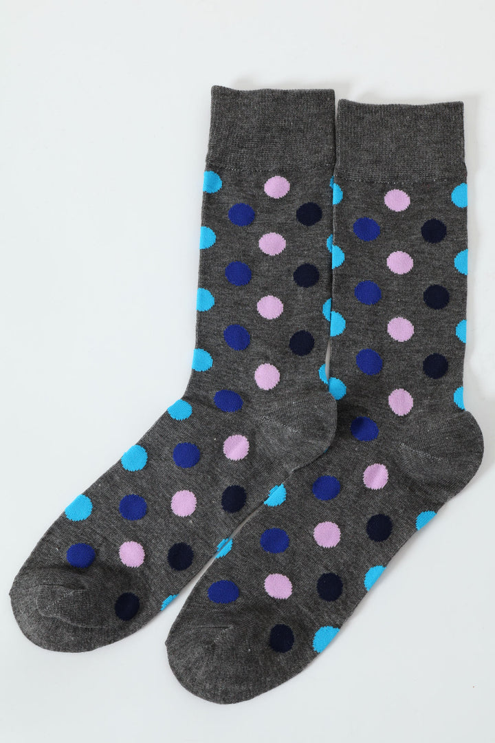 Single Multi Colour Dot Ankle Socks - Grey