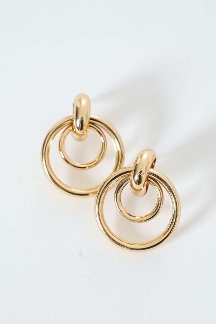 Double Ring Drop Earring - Gold