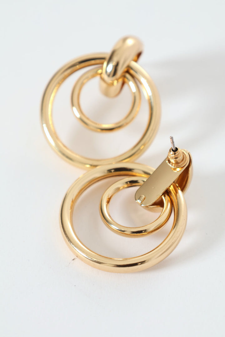 Double Ring Drop Earring - Gold