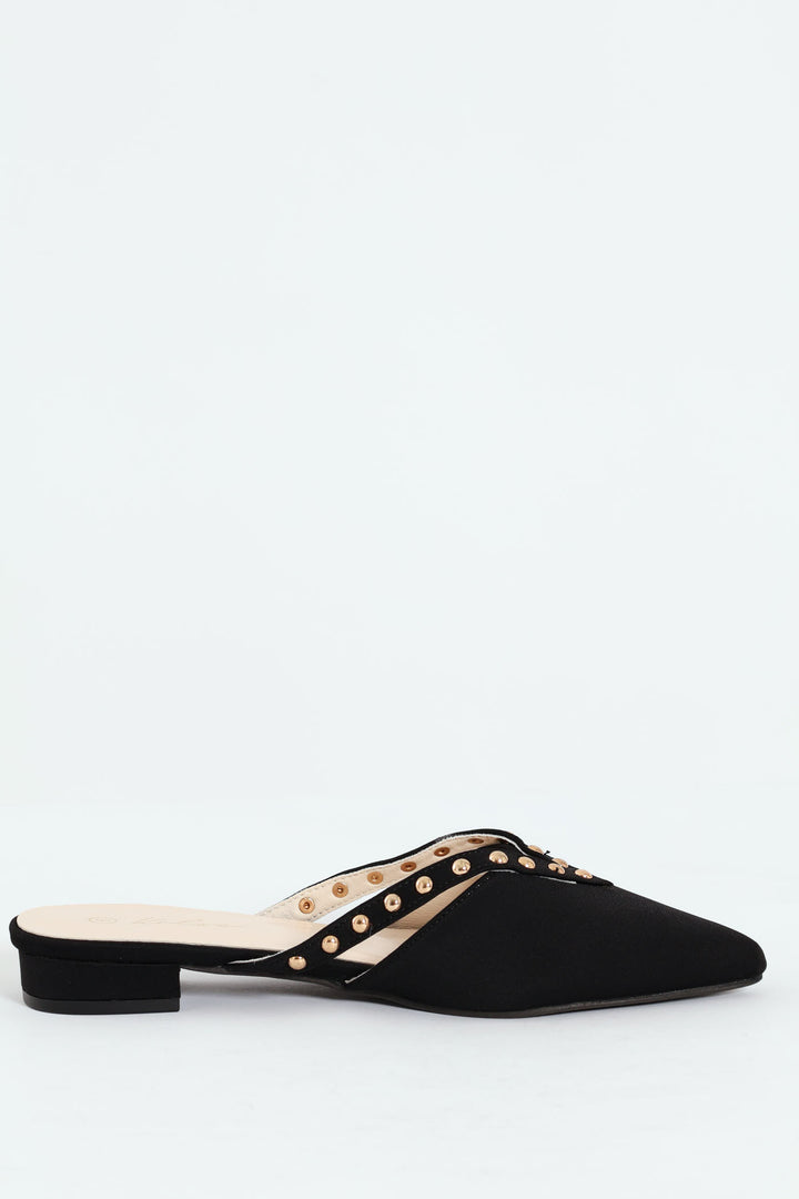 V Cut Pearl Push In Pointy Pump - Black