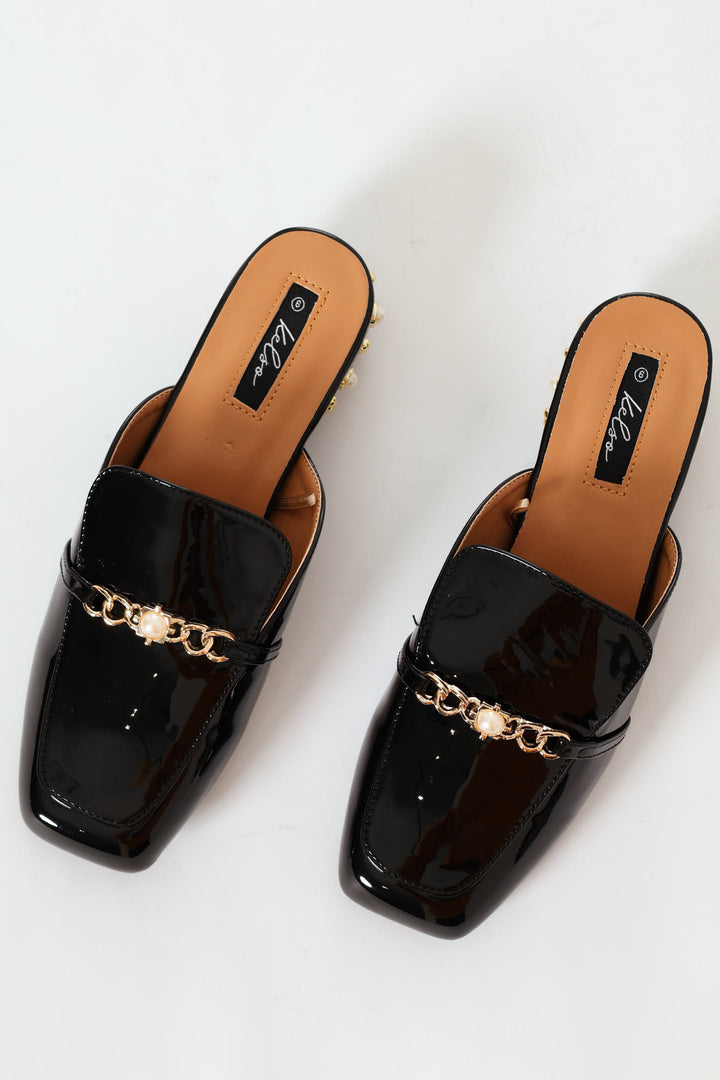 Push In Loafer With Heel Embellishments - Black