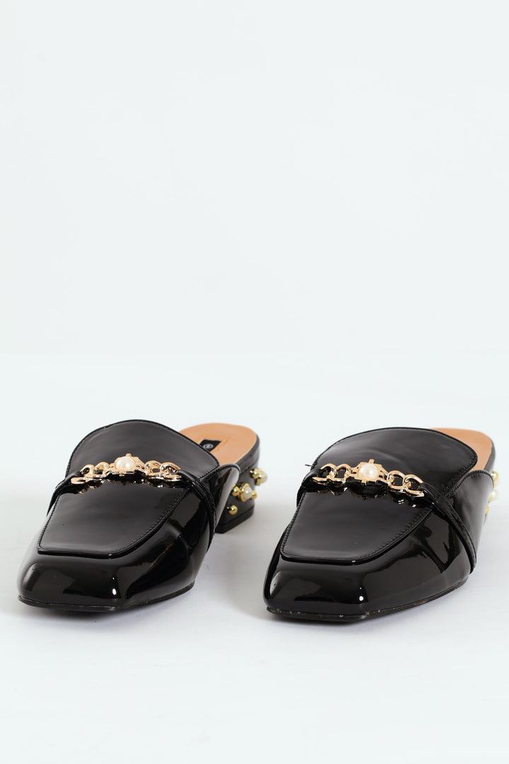 Push In Loafer With Heel Embellishments - Black