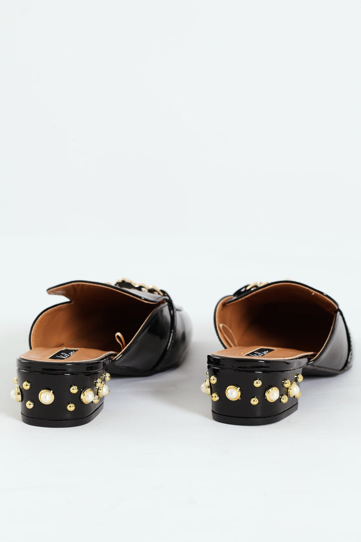 Push In Loafer With Heel Embellishments - Black