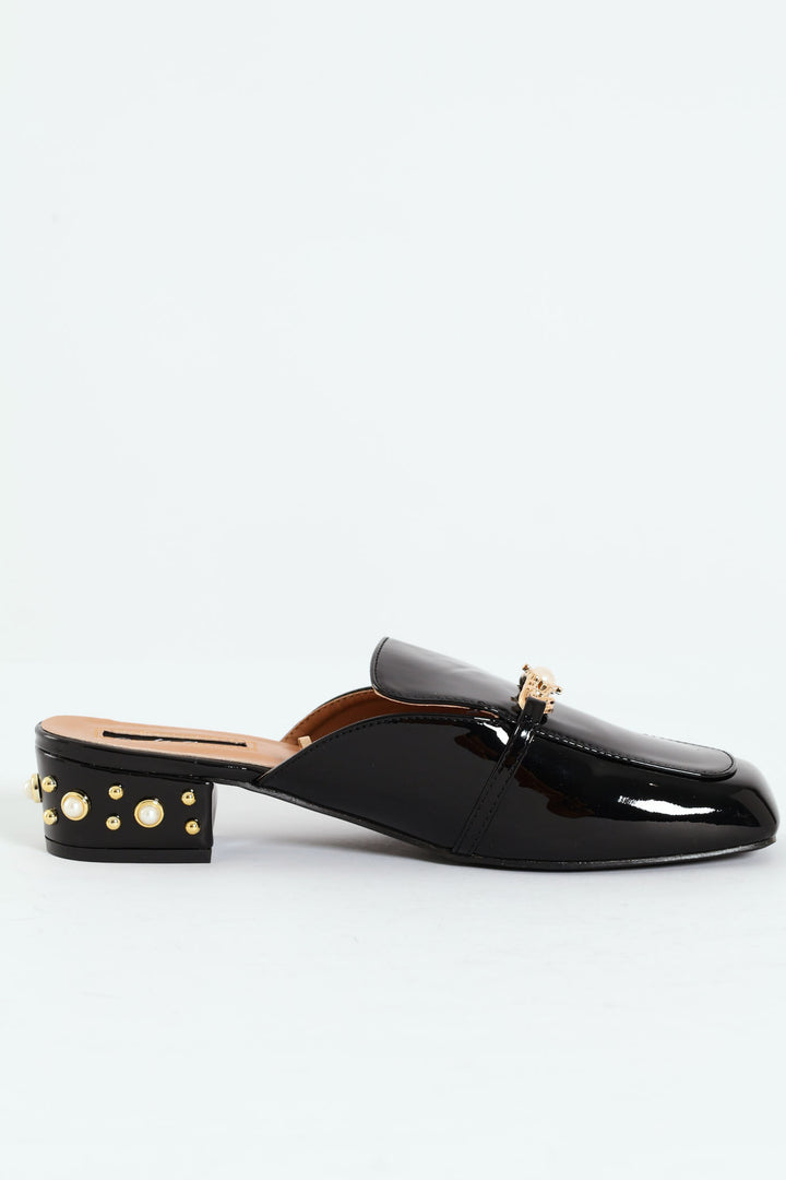 Push In Loafer With Heel Embellishments - Black