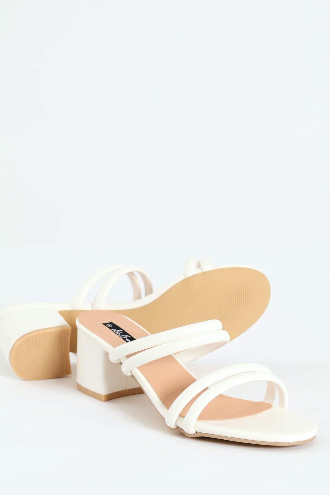 Multi Strap Kitten Block Mule Heel - White