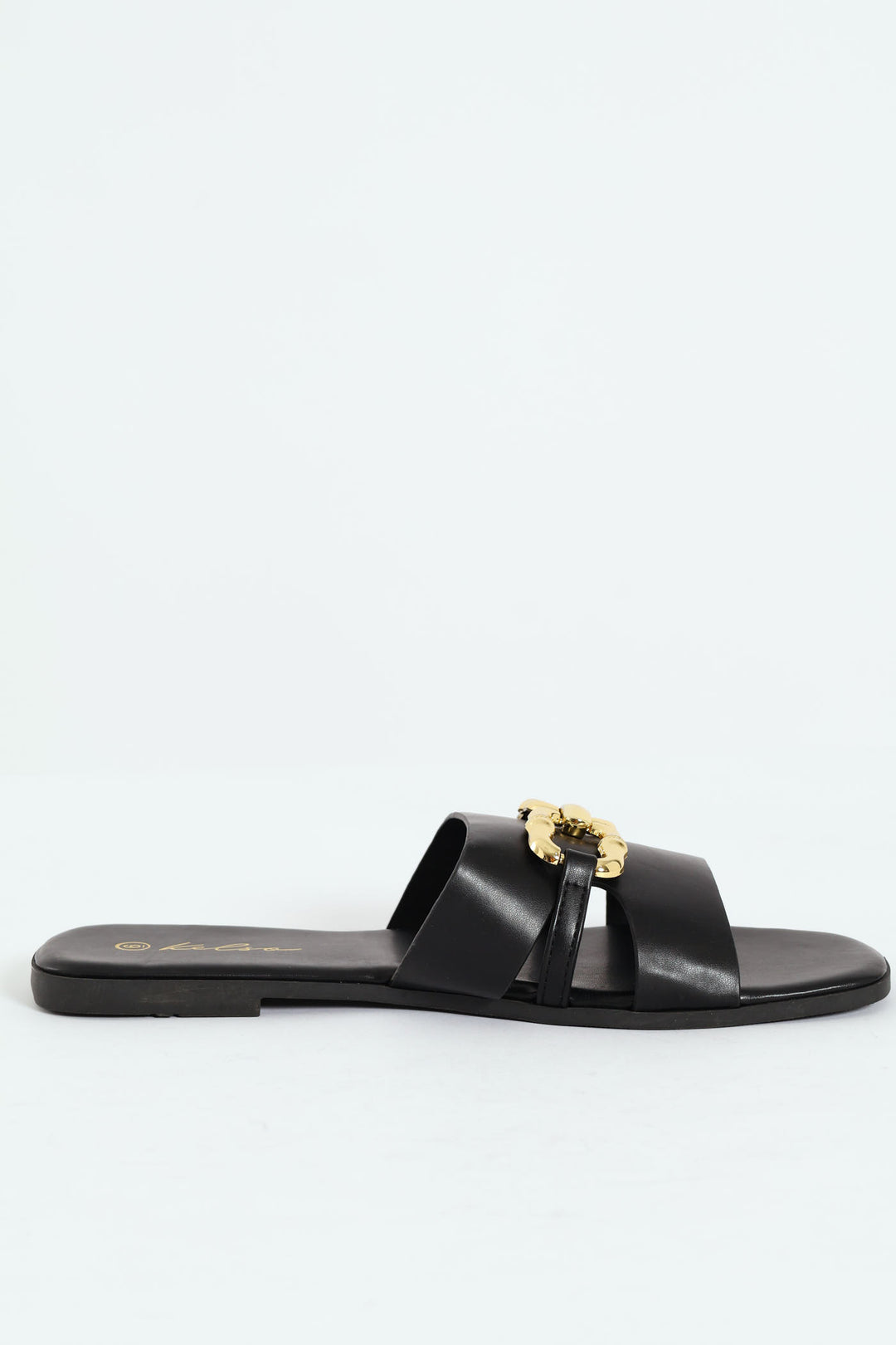 Gold Chain Detail Open Toe Mule Sandal - Black