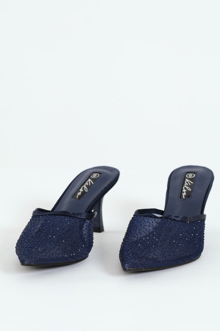 Studded Mesh Kitten Heel - Navy/Blue