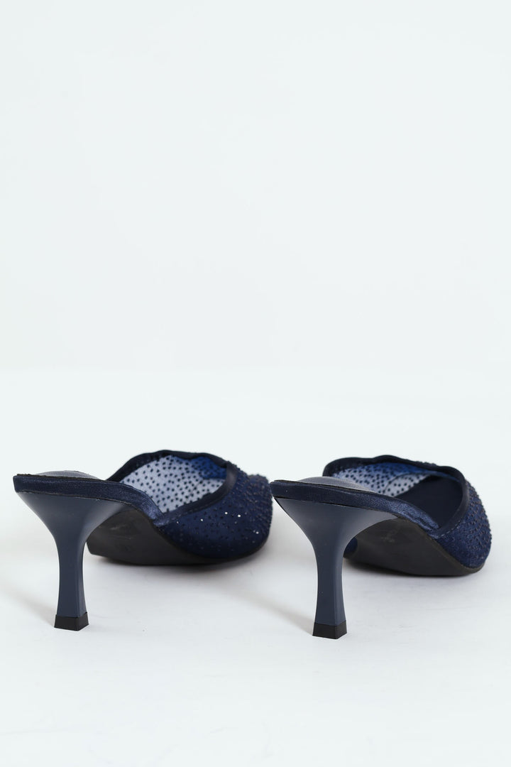 Studded Mesh Kitten Heel - Navy/Blue