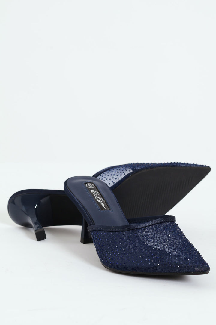 Studded Mesh Kitten Heel - Navy/Blue