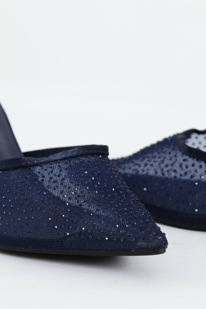 Studded Mesh Kitten Heel - Navy/Blue