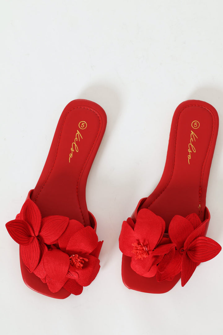 Flower Trim Sandal - Red