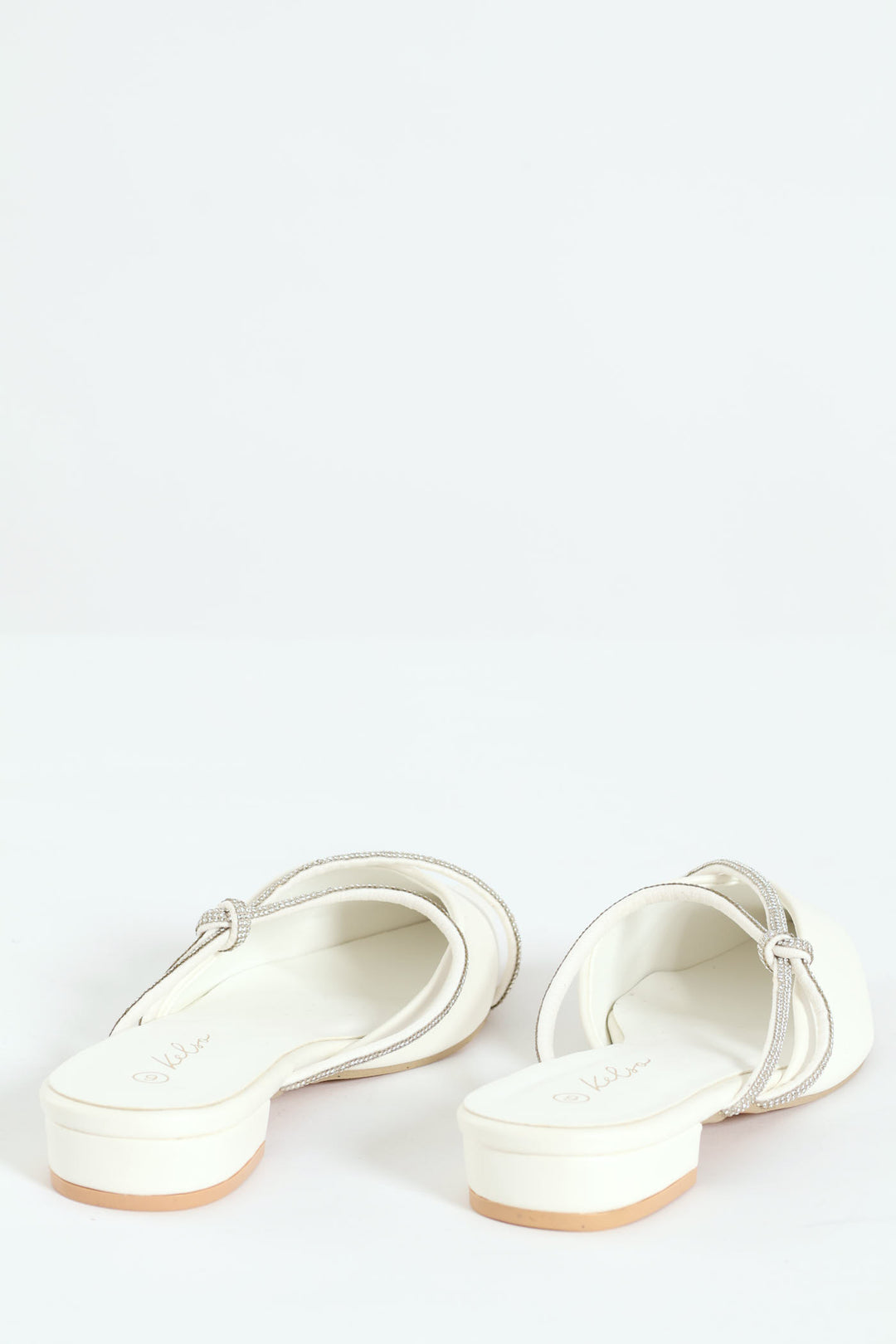 Double Diamante Strap Pointy Push In Mule - Off White