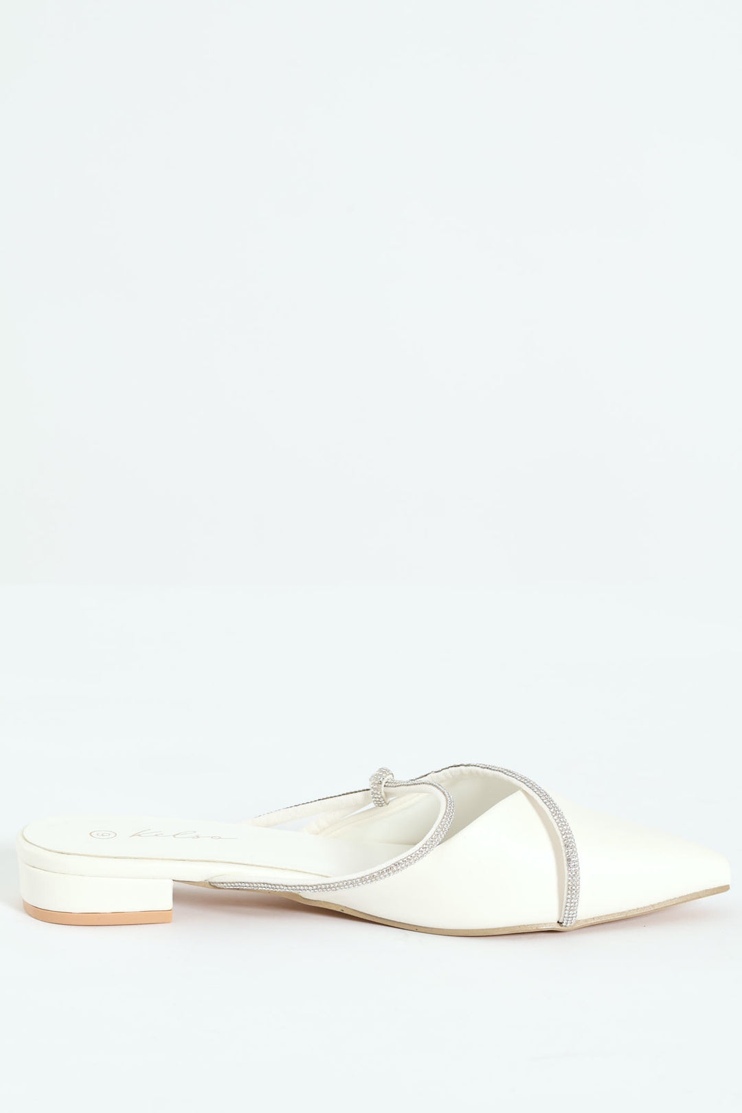 Double Diamante Strap Pointy Push In Mule - Off White