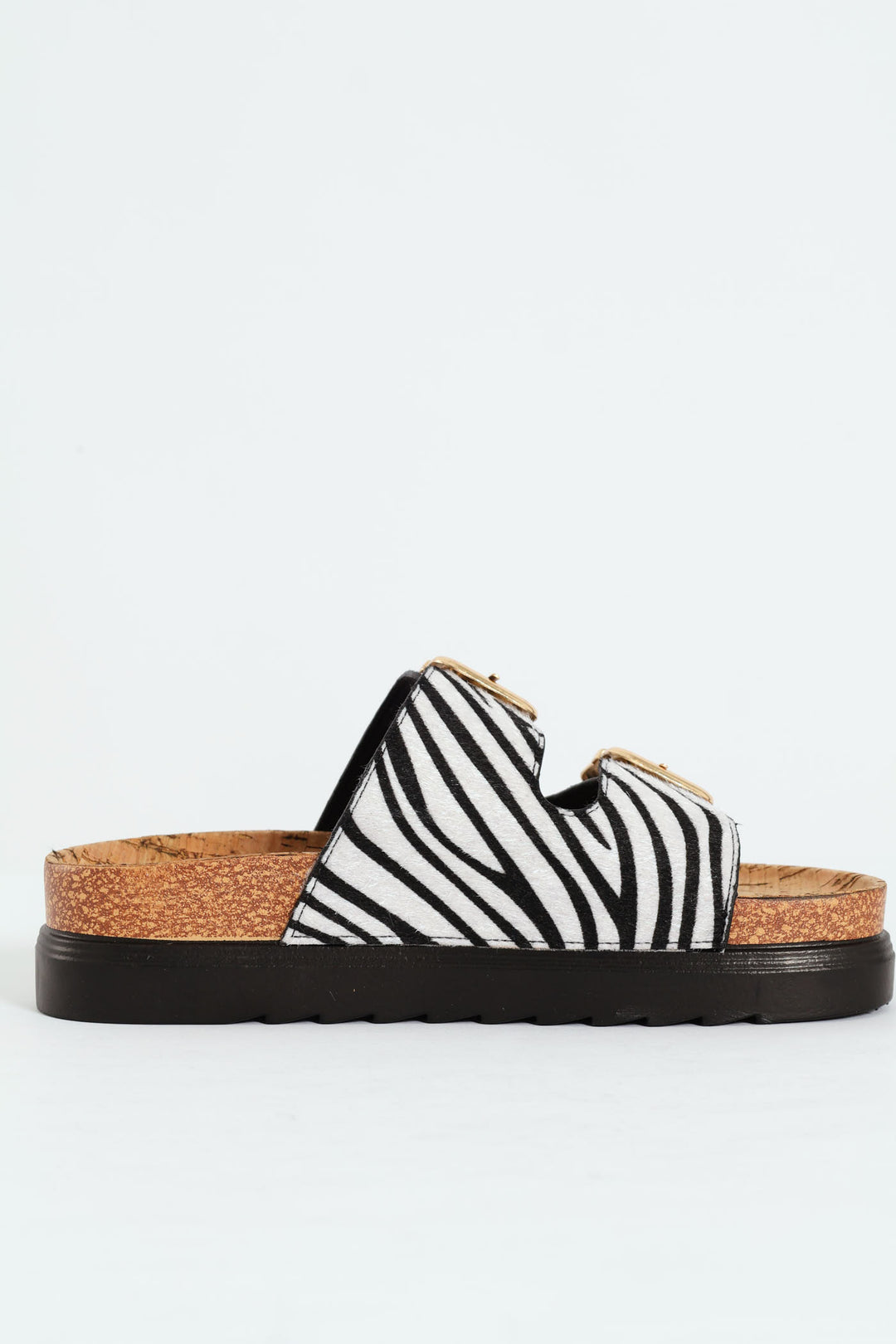 Pony Hair Mule On Cork Outsole - Black/White