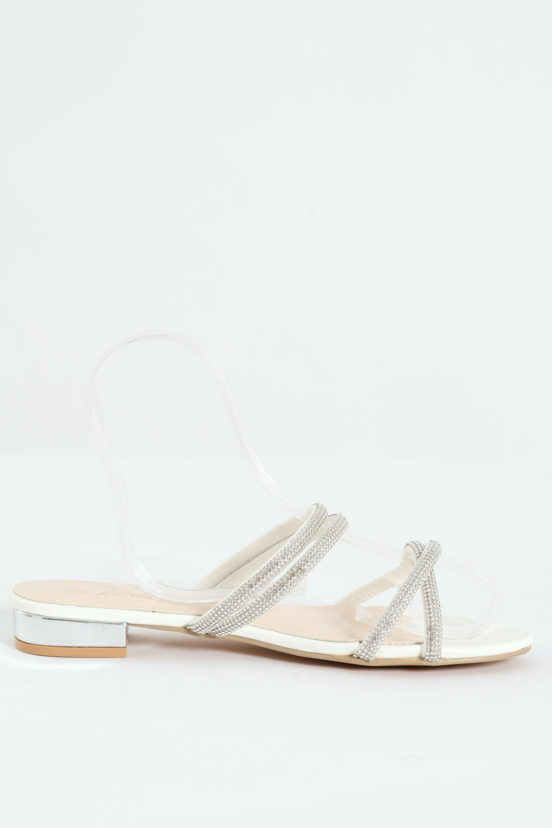 Twisted Diamante Strap Mule - White