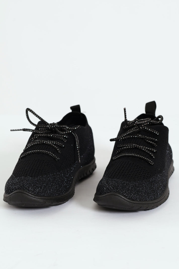 Soft Nansen Lurex Lace Up Sneaker - Black