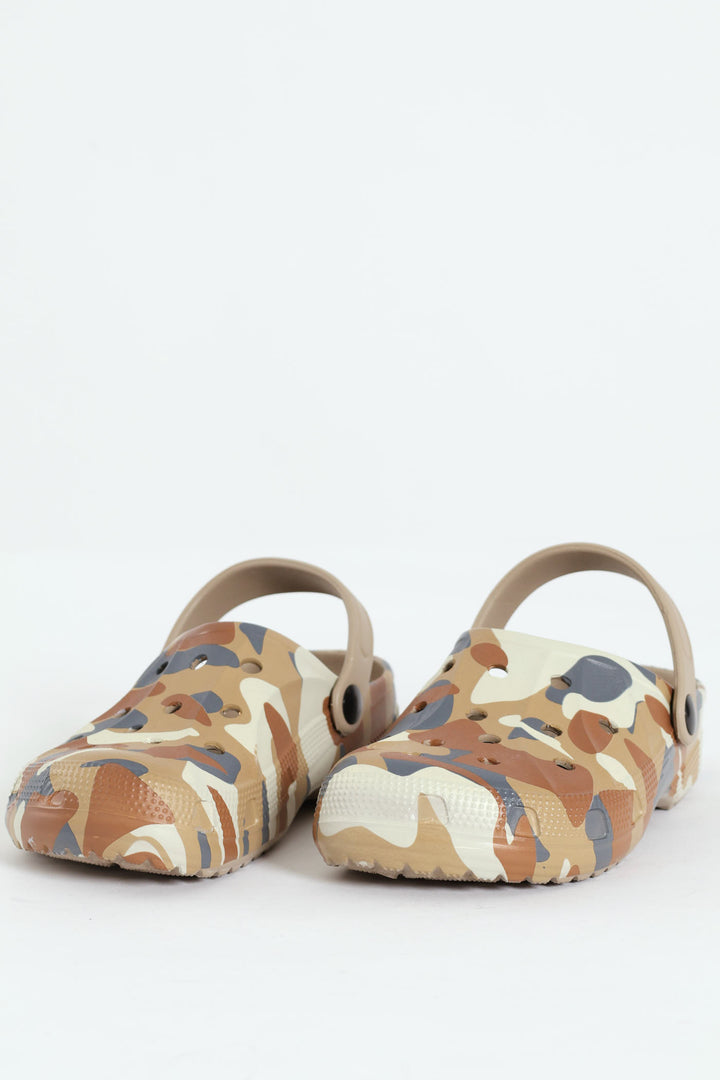 Boys Camo Print Clog - Stone