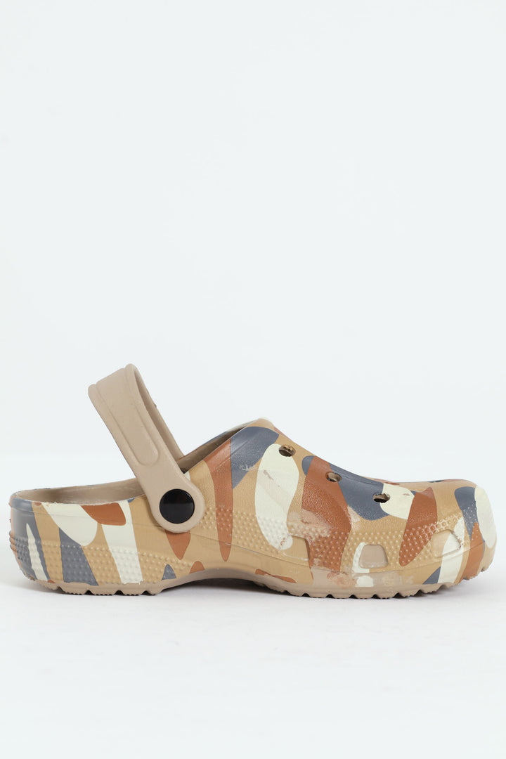 Boys Camo Print Clog - Stone