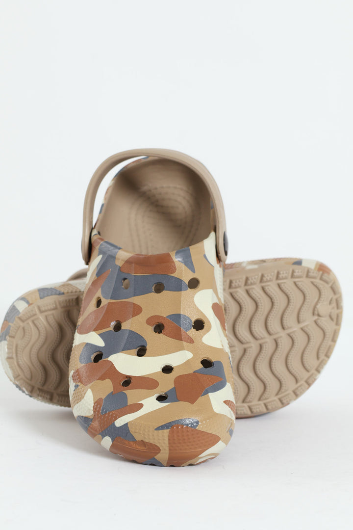 Boys Camo Print Clog - Stone