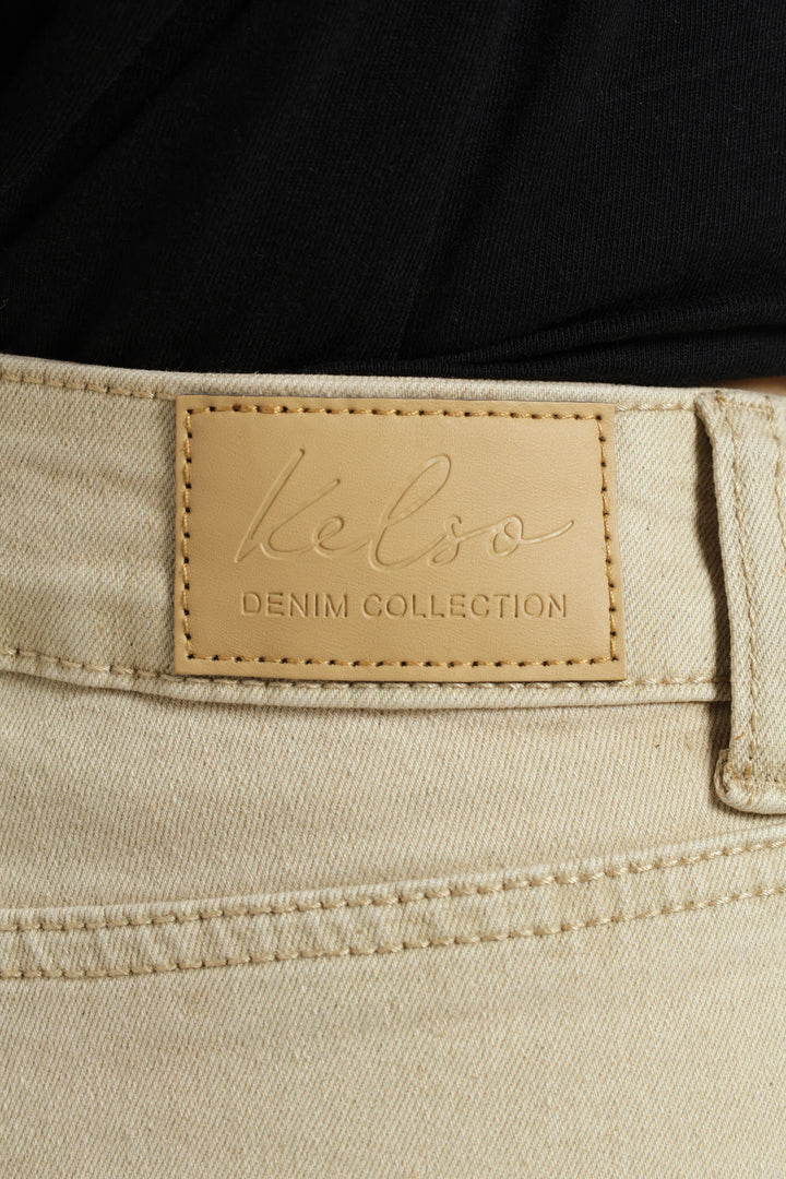 Straight Twill Wideleg Cargo Jean - Stone