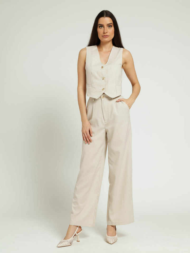 Sleeveless Linen Waistcoat - Oatmeal Melange