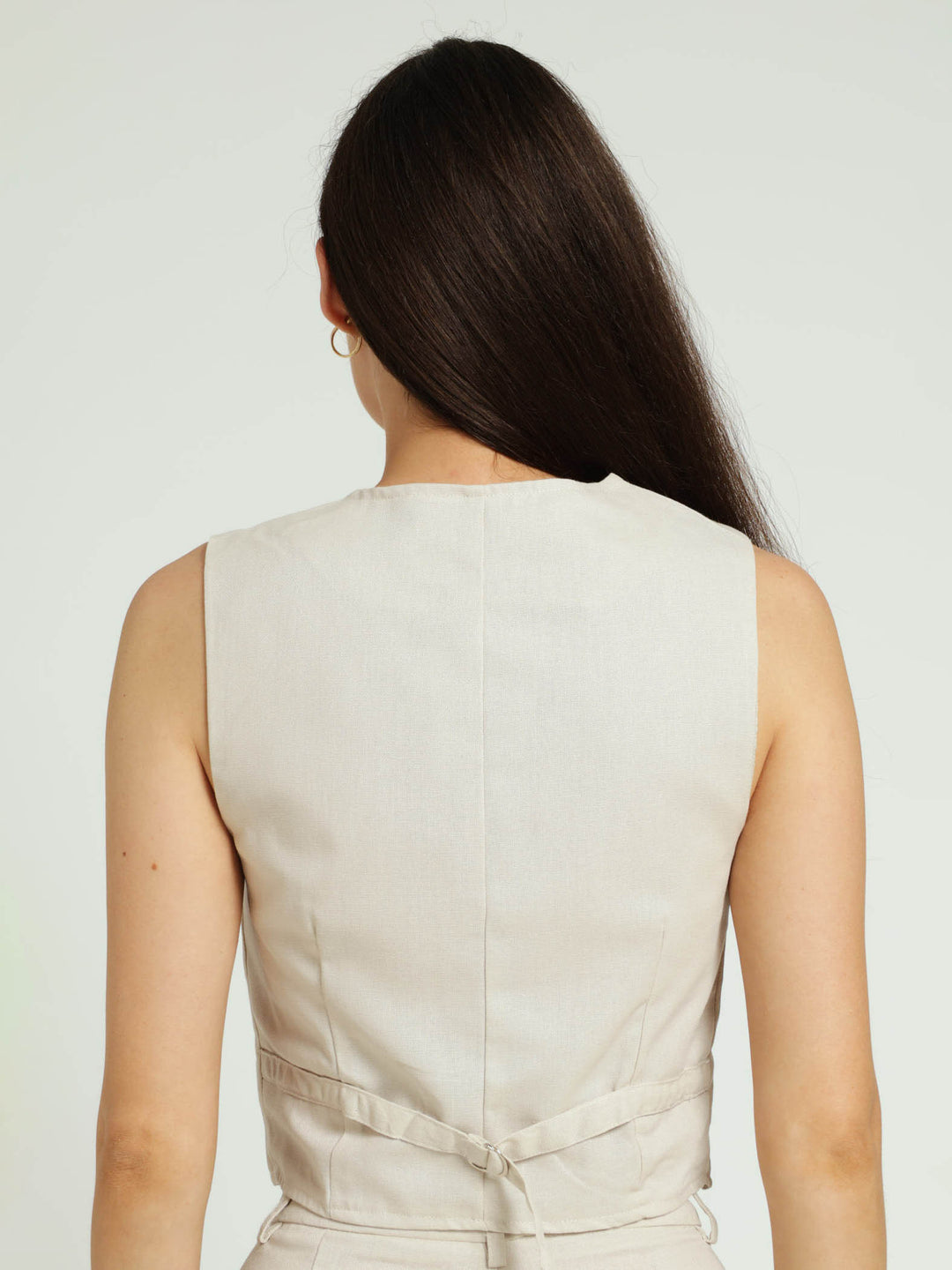 Sleeveless Linen Waistcoat - Oatmeal Melange