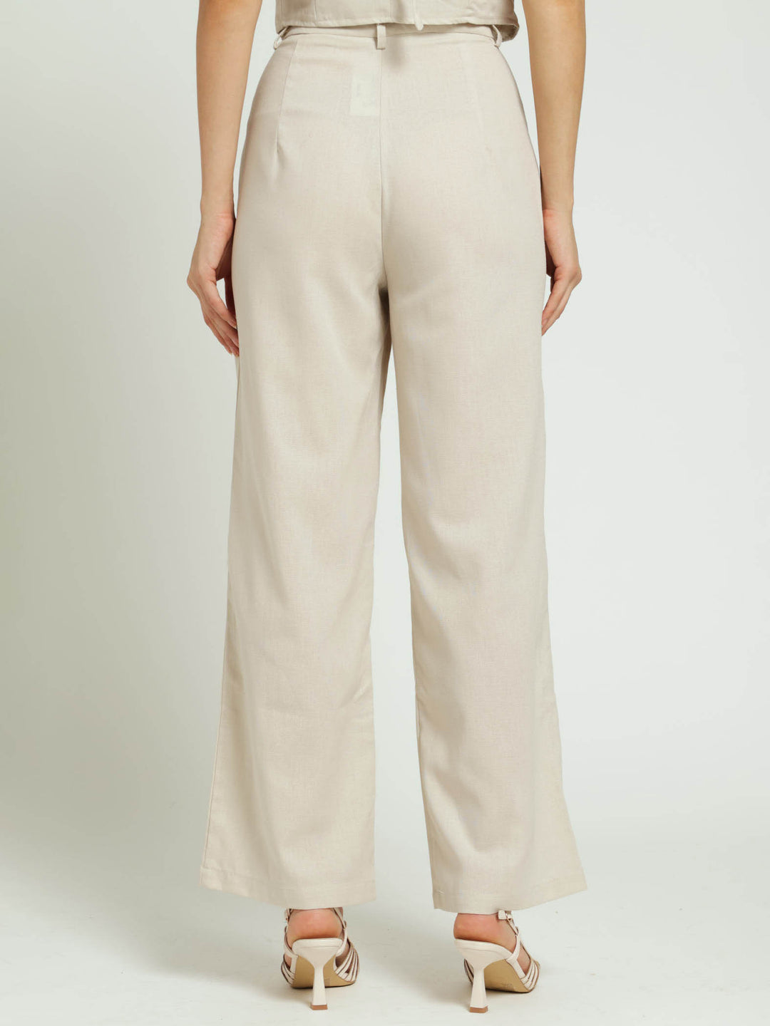 Pintuck Tailored Linen Wideleg Pants - Oatmeal Melange