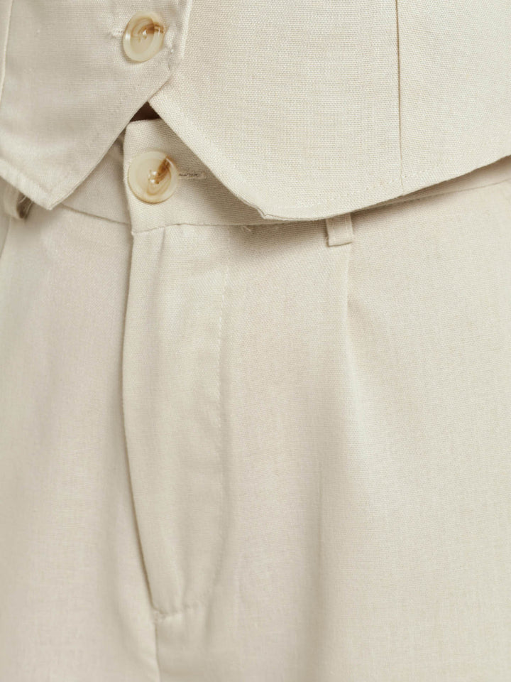 Pintuck Tailored Linen Wideleg Pants - Oatmeal Melange