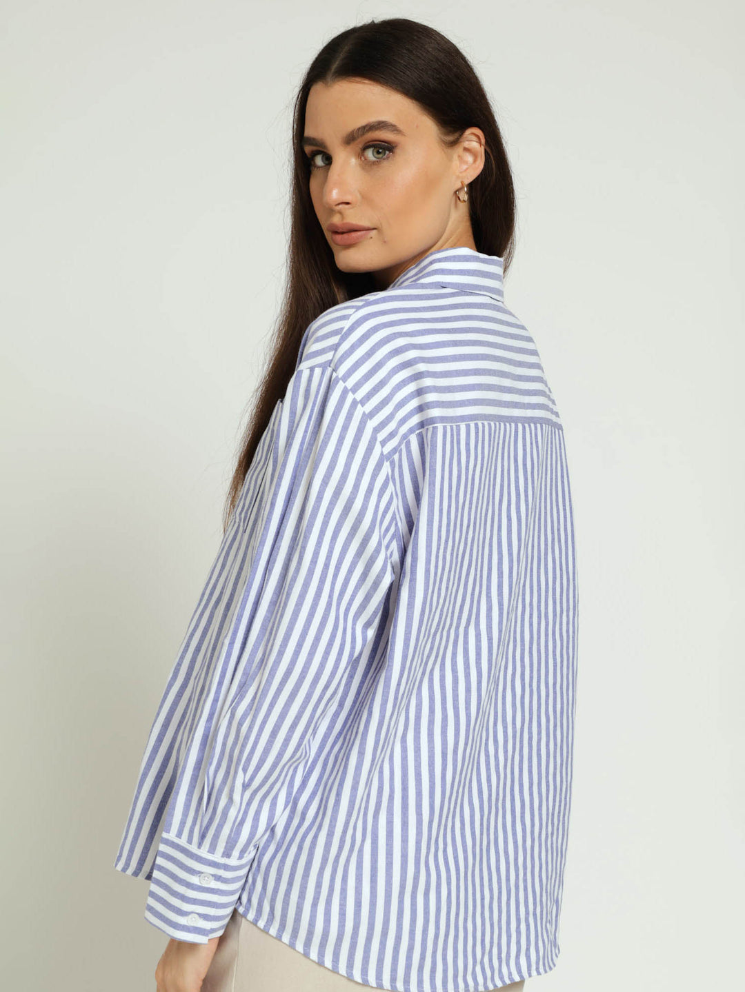 Long Sleeve Oversize Stripe Shirt - Blue