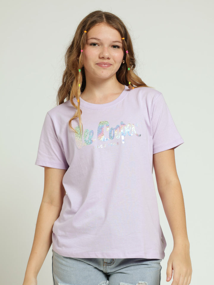 Girls Holographic Print Tee - Lilac Pearly