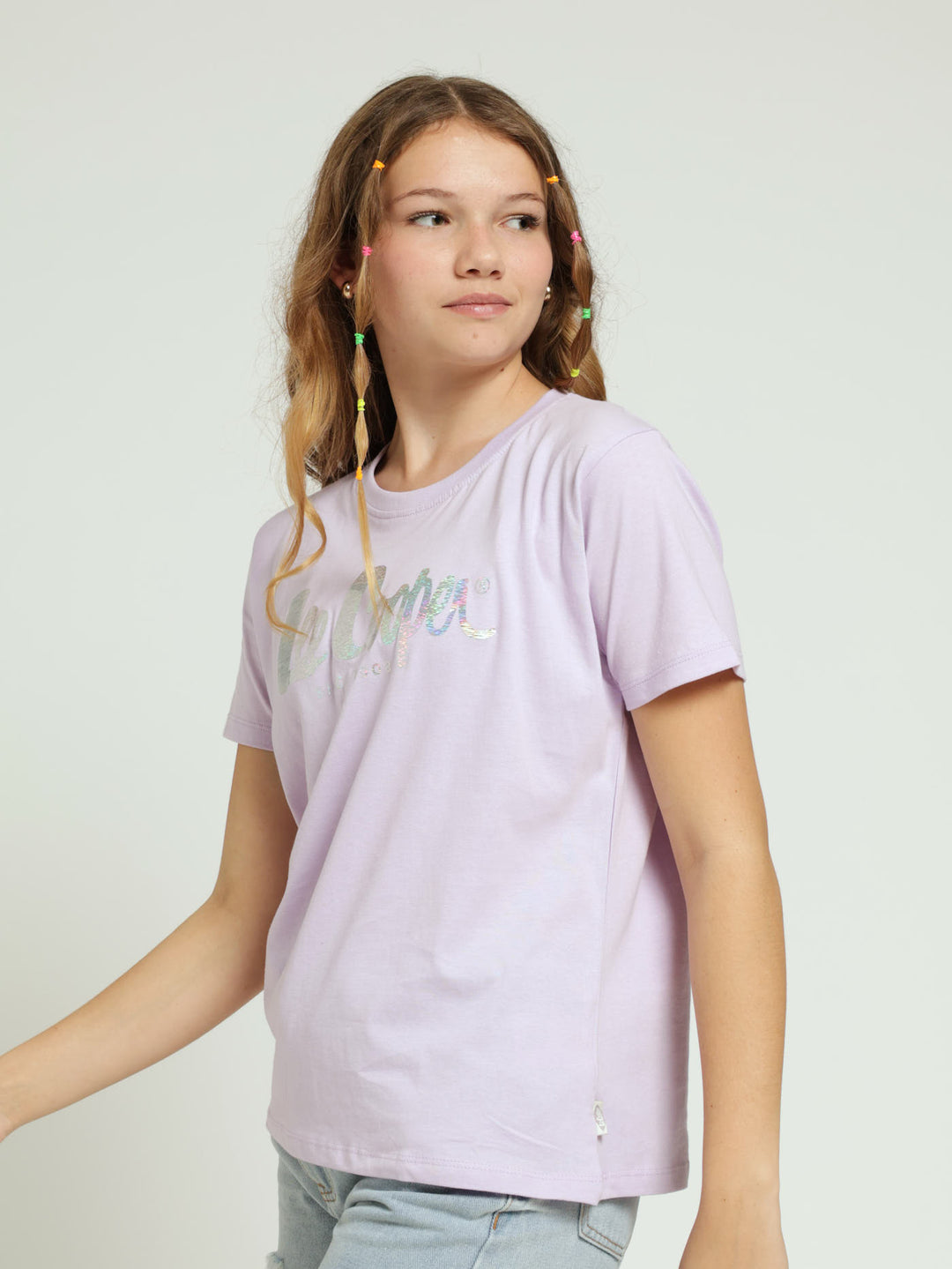 Girls Holographic Print Tee - Lilac Pearly