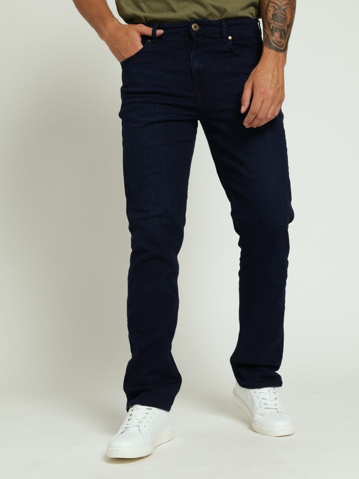 Straight Stretch Denim Jean - Blue/Black