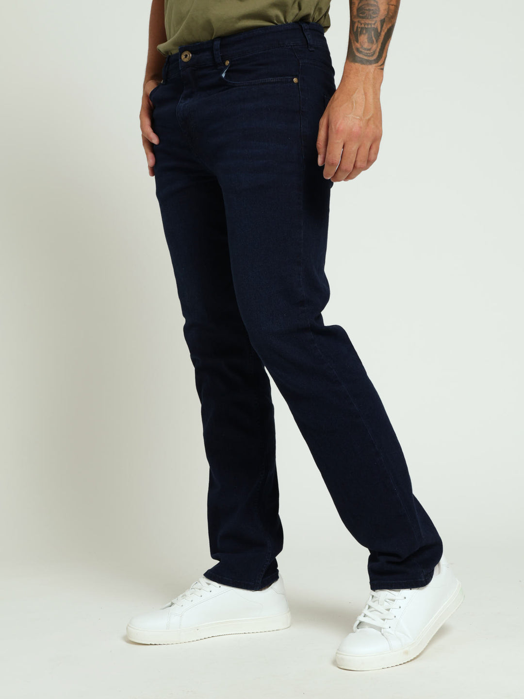 Straight Stretch Denim Jean - Blue/Black