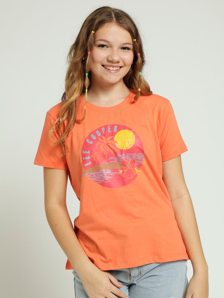 Girls Foil Summer Print Tee - Peach