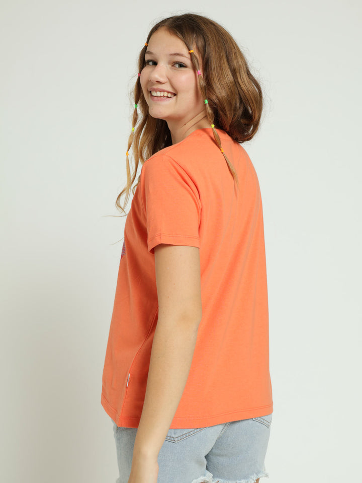 Girls Foil Summer Print Tee - Peach