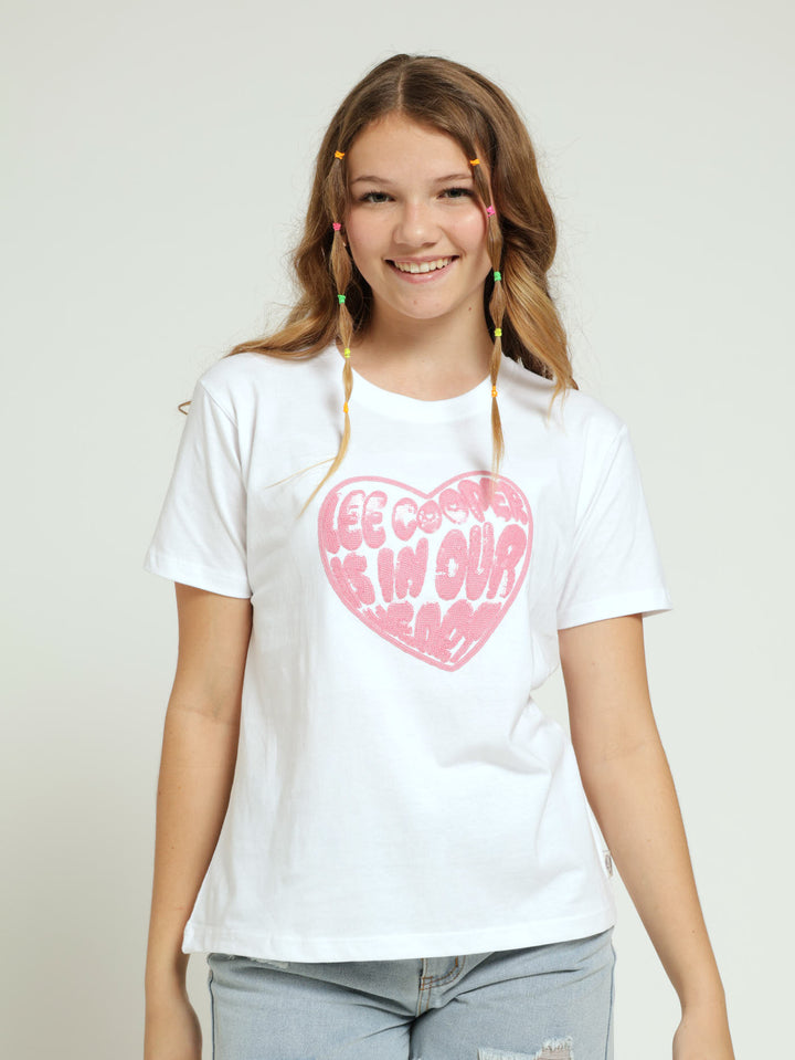 Girls Sequins Print Tee - White