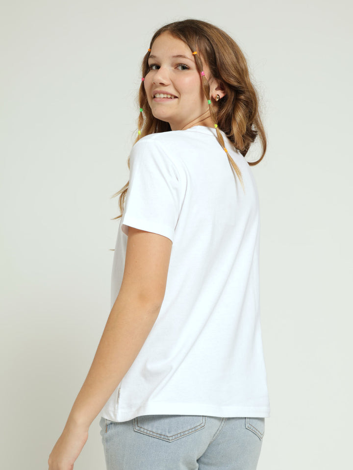 Girls Sequins Print Tee - White