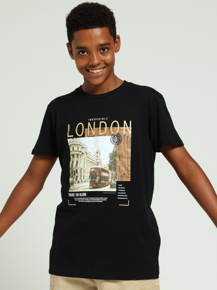 Boys City Print Tee - Black