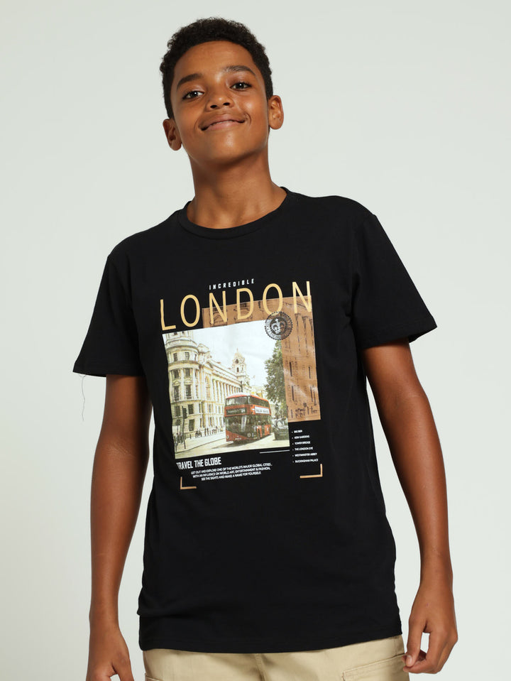 Boys City Print Tee - Black