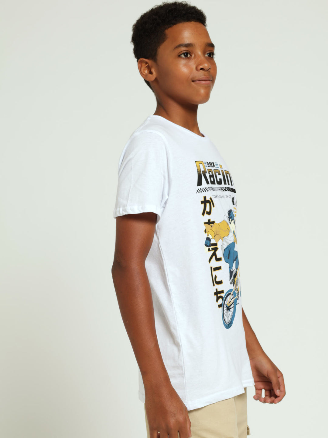 Boys Anime Printed Tee - White