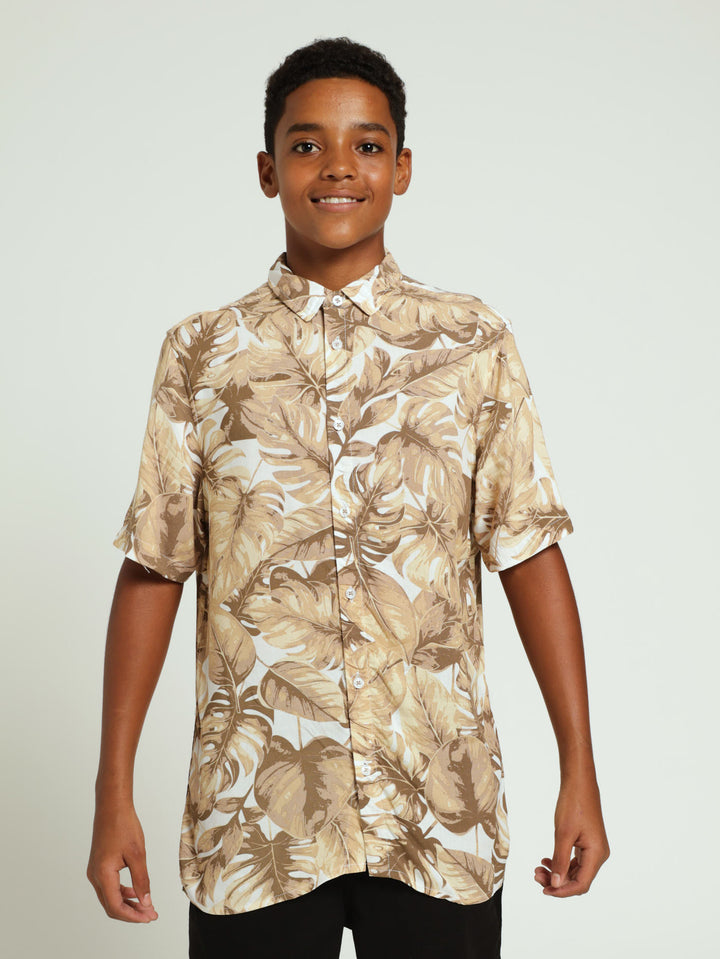 Boys Floral Viscose Shirts - Stone