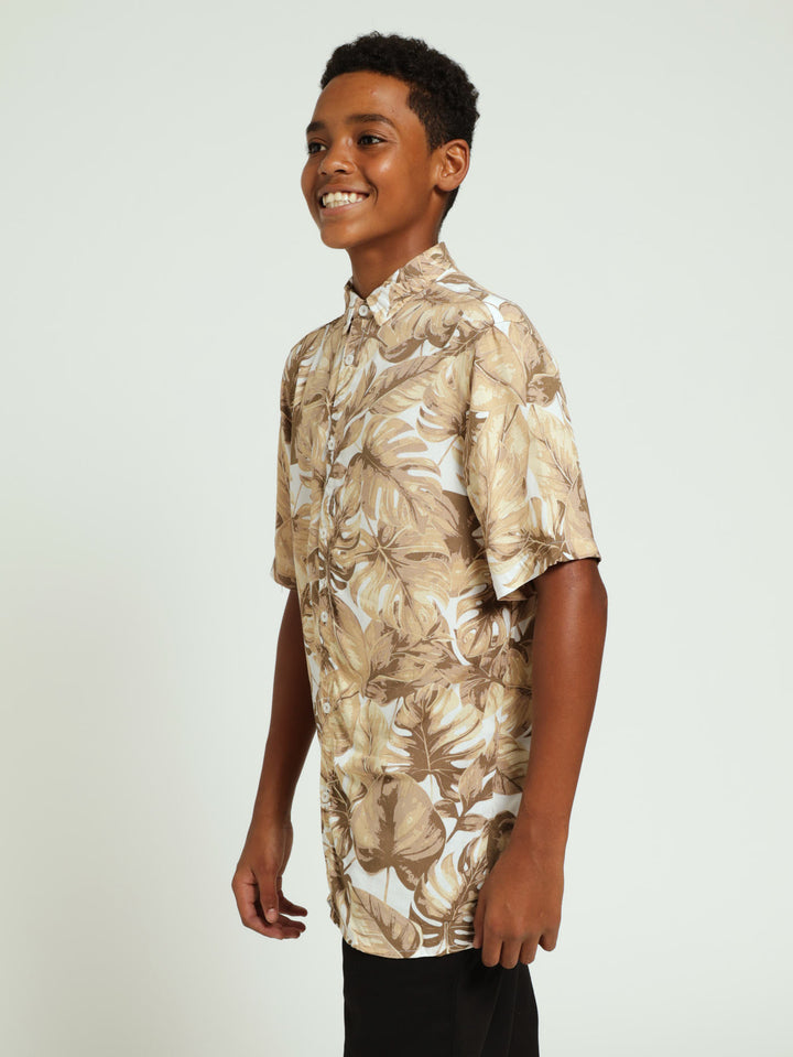 Boys Floral Viscose Shirts - Stone