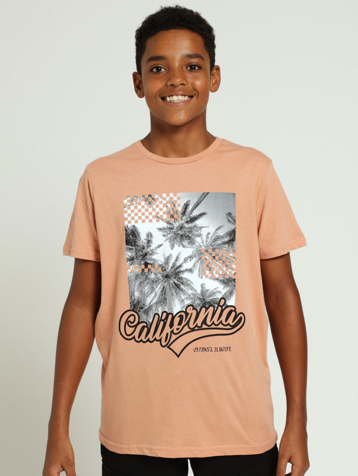 Boys Palm Tree Print Tee - Peach