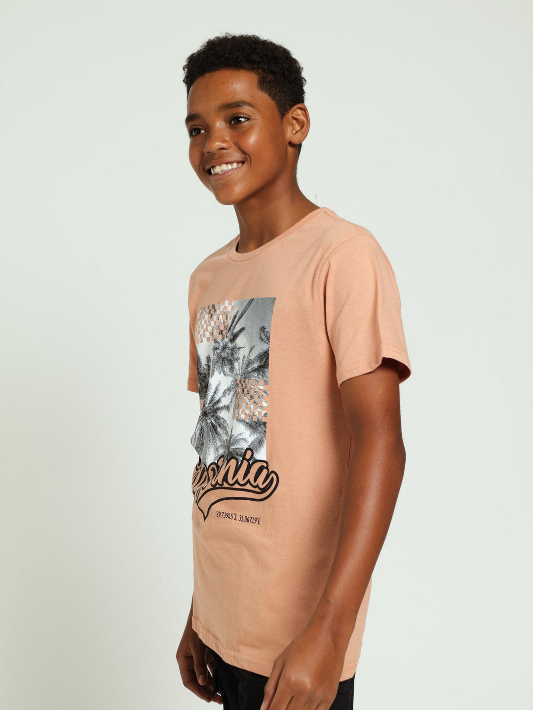 Boys Palm Tree Print Tee - Peach