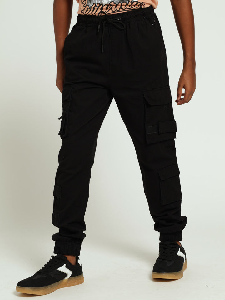 Boys Multi Pocket Cargo Pants - Black