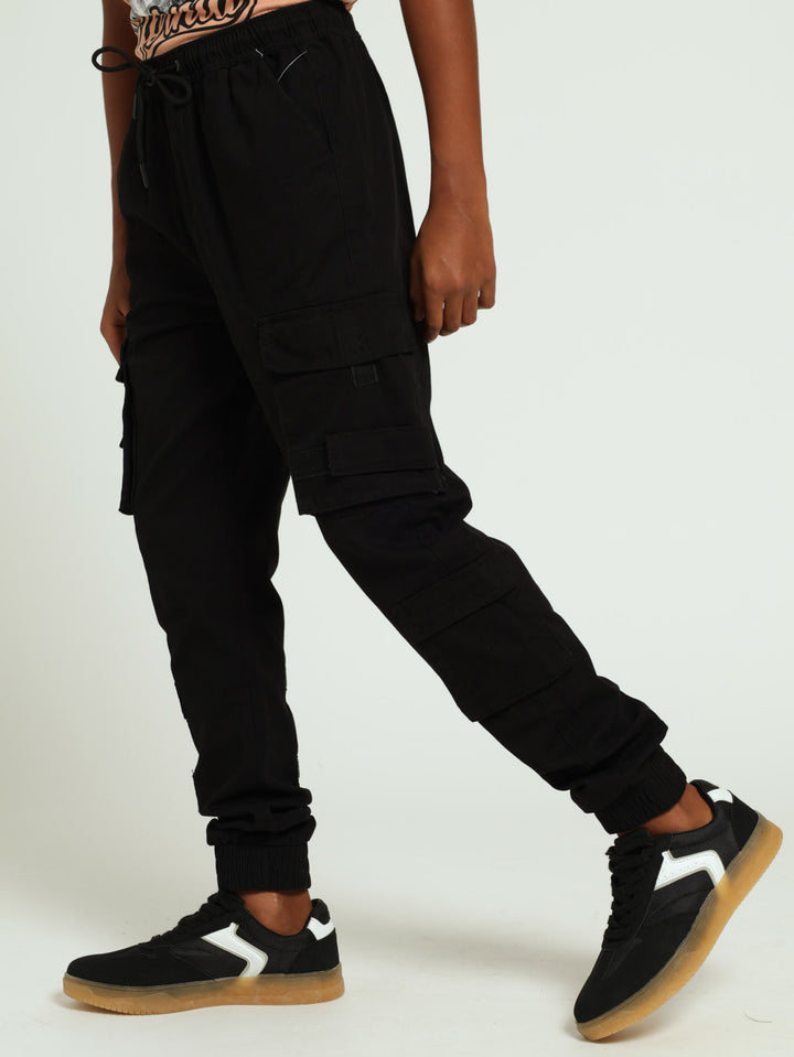 Boys Multi Pocket Cargo Pants - Black