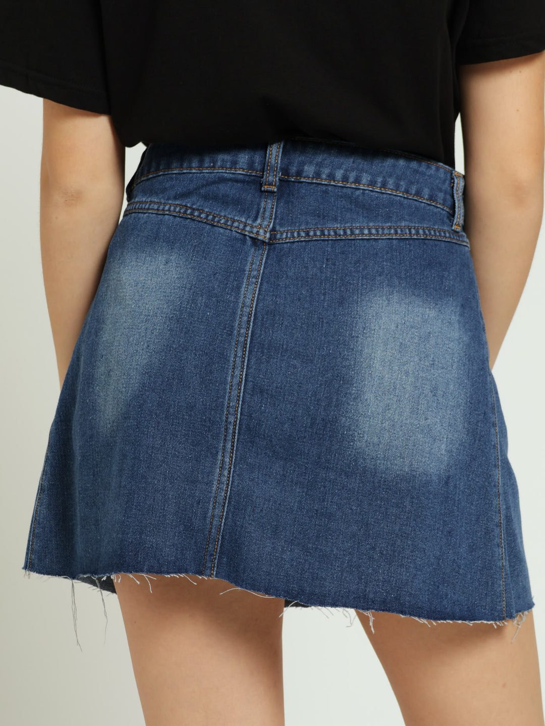 Girls Pleated Denim Skirt - Dark Blue