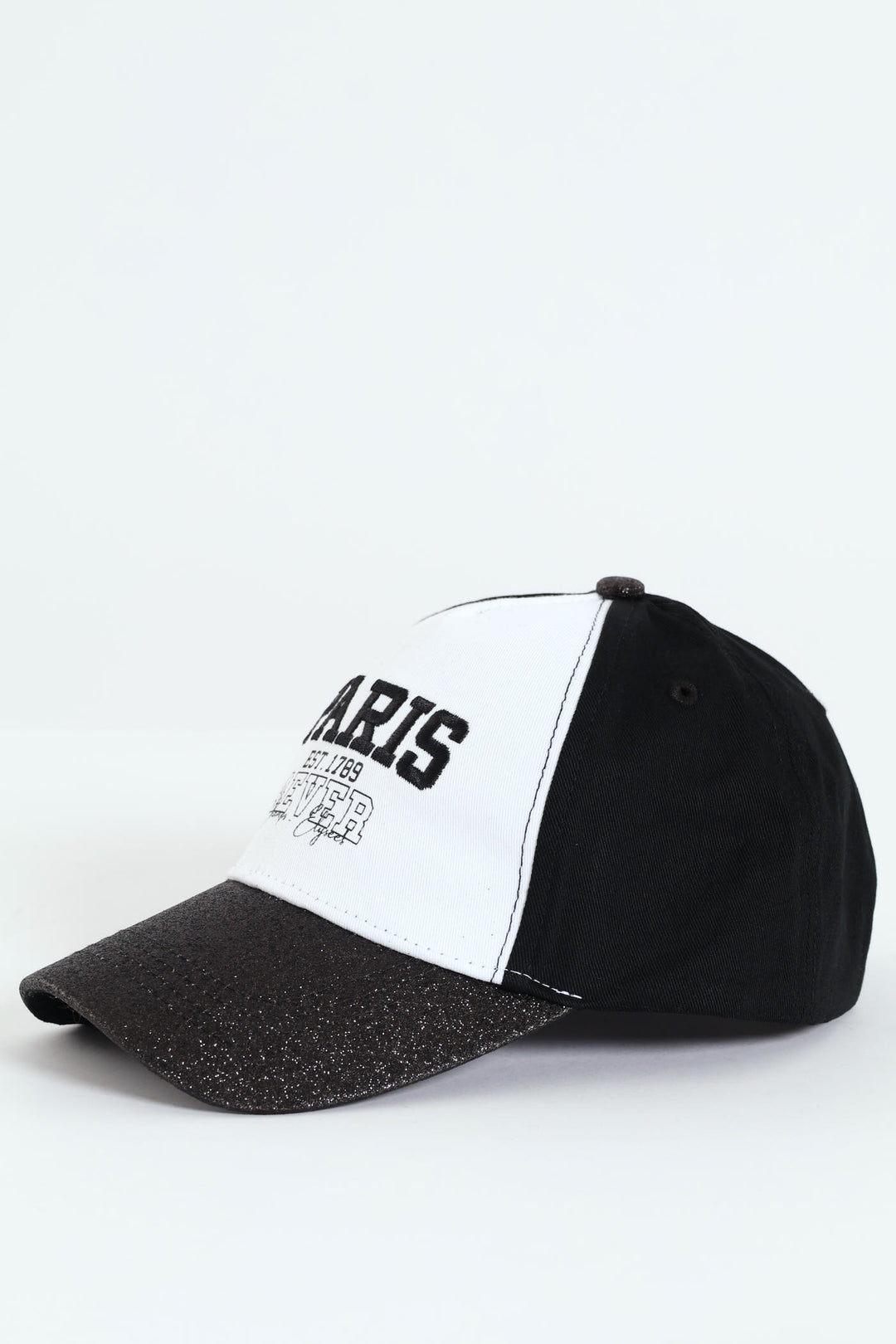 Girls Paris Embossed Glitter City Cap - Black