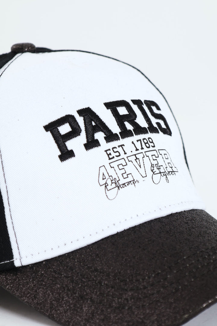 Girls Paris Embossed Glitter City Cap - Black