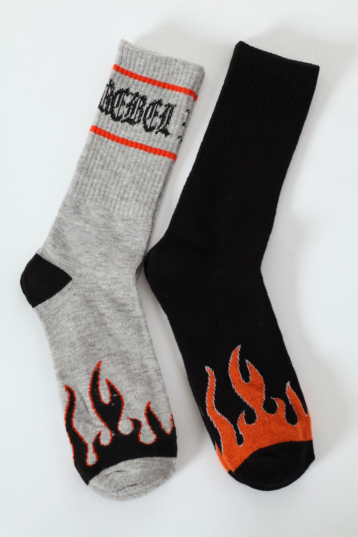 Boys 2 Pack Flames Anklet Socks - Black